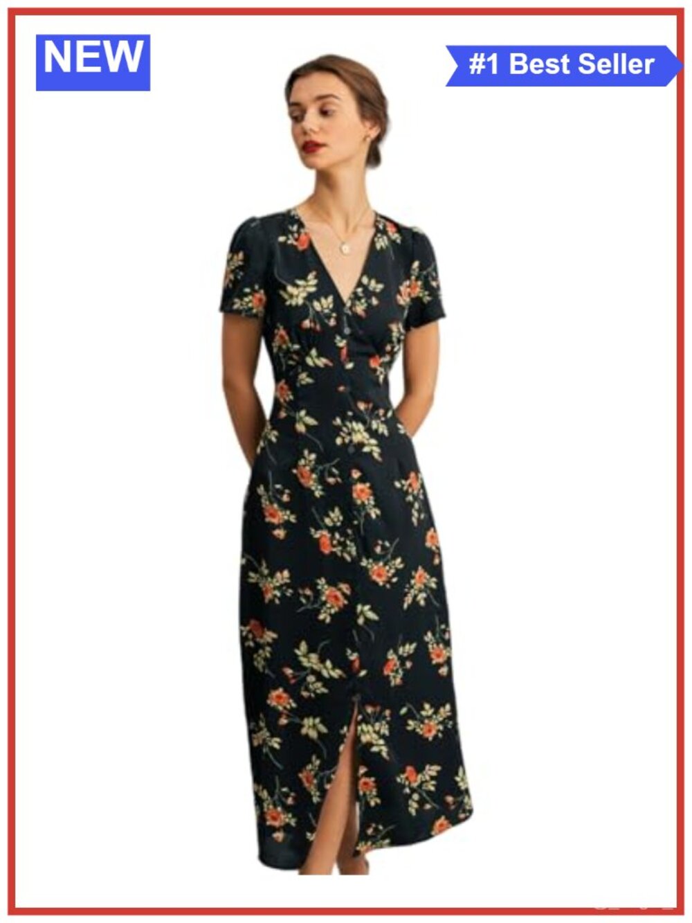 Women's Boho V Neck Floral Maxi Dress Short Sleeve Flowy Sheath High Waist
